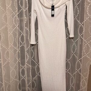 Fashion Nova Chic White Long Sleeve Sweater Dress